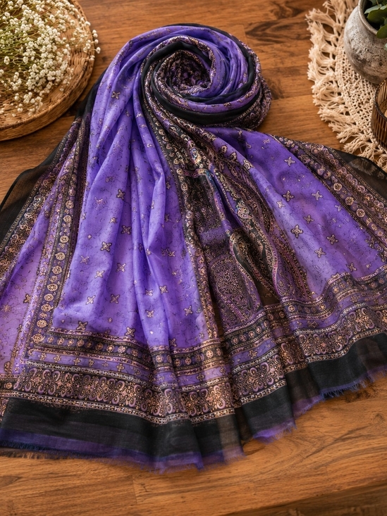 Accessories - Purple Paisley Sequin Scarf Shawl Wrap 130" x 43" Oversized Boho